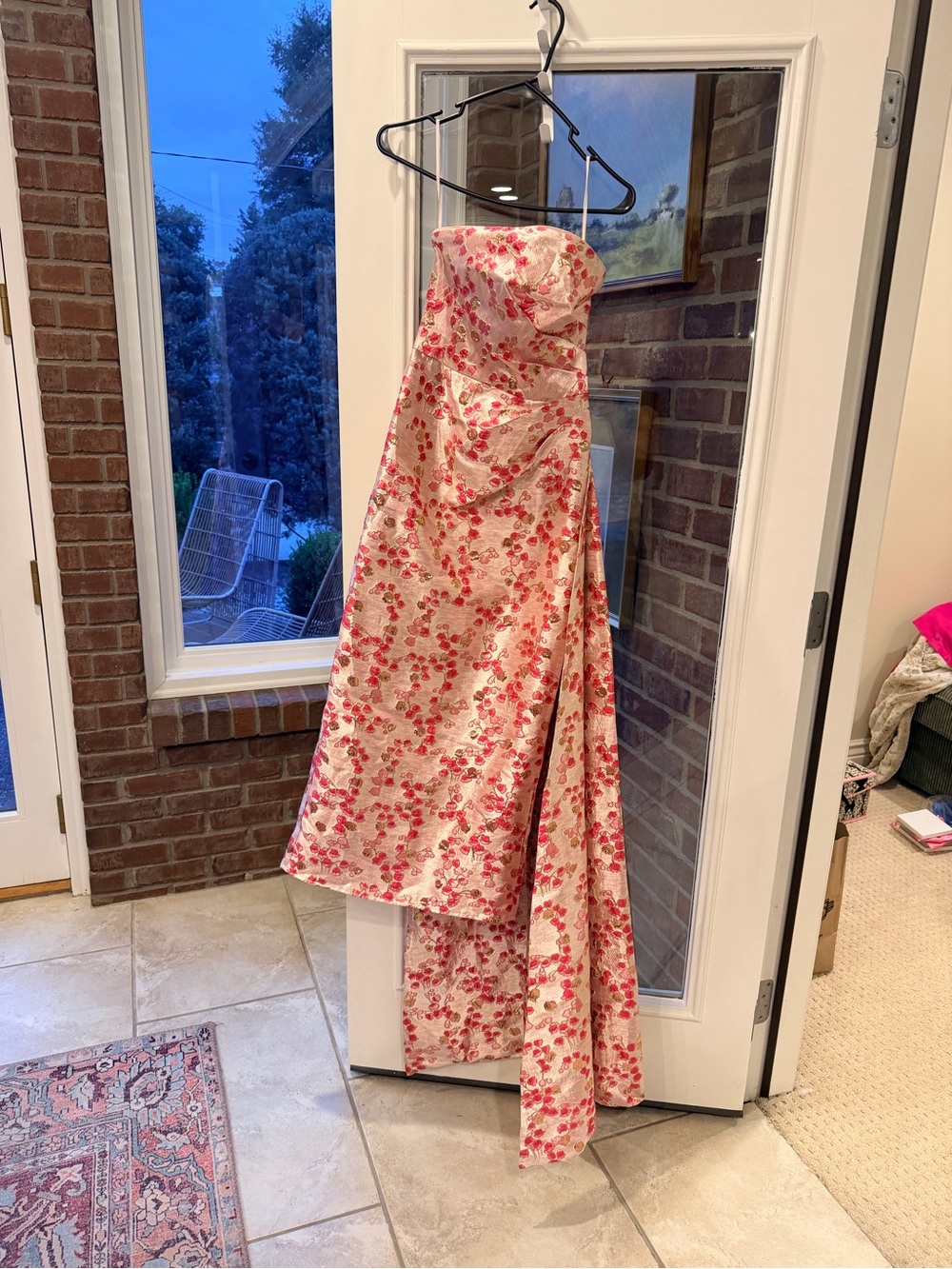 MOTF Strapless Floral Midi Dress in Ivory and Pink
